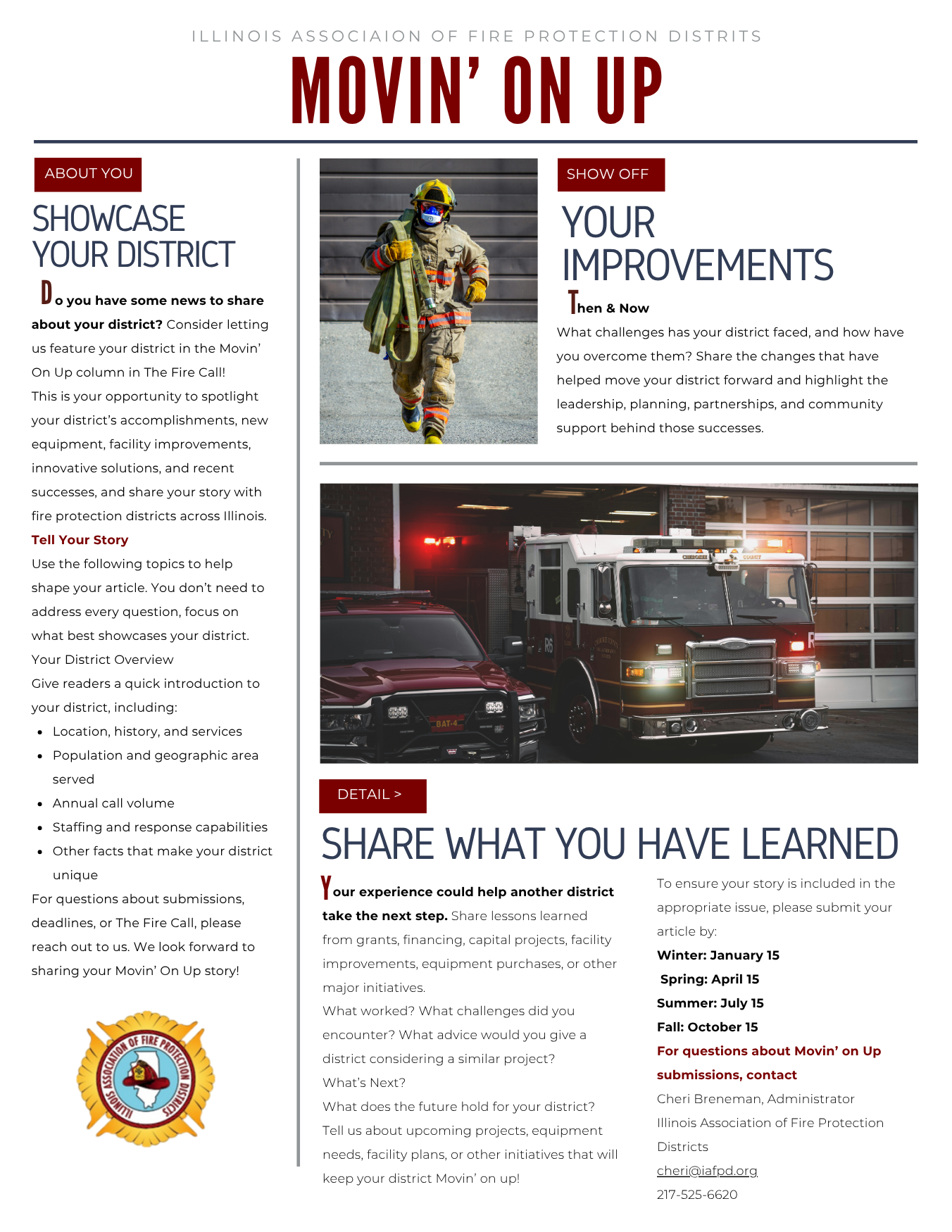 Movin' On Up article promo firefighting. Click to download template